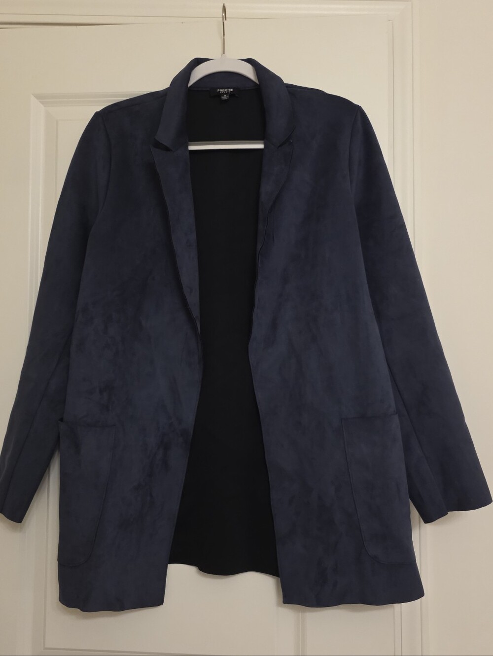 Premise Faux Leather Open Blazer Womens M Dark Blue Boho Western Chic